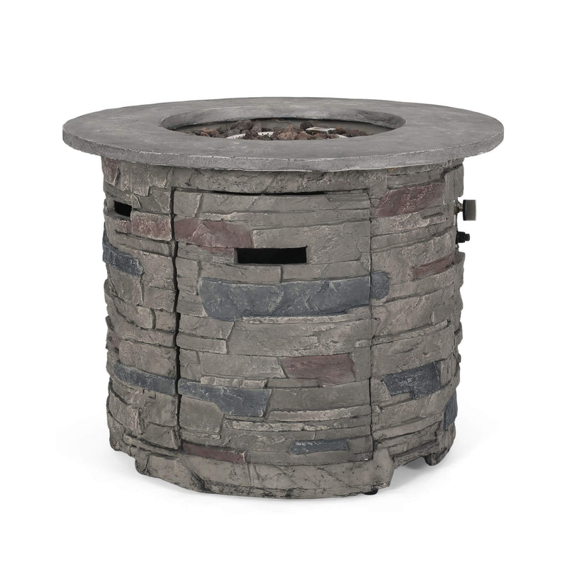 Transitional Concrete Outdoor 32 Inch Round Propane Fire Pit Table, Gray (SAK48268) Saksby Wholesale - Propane Pit White Background