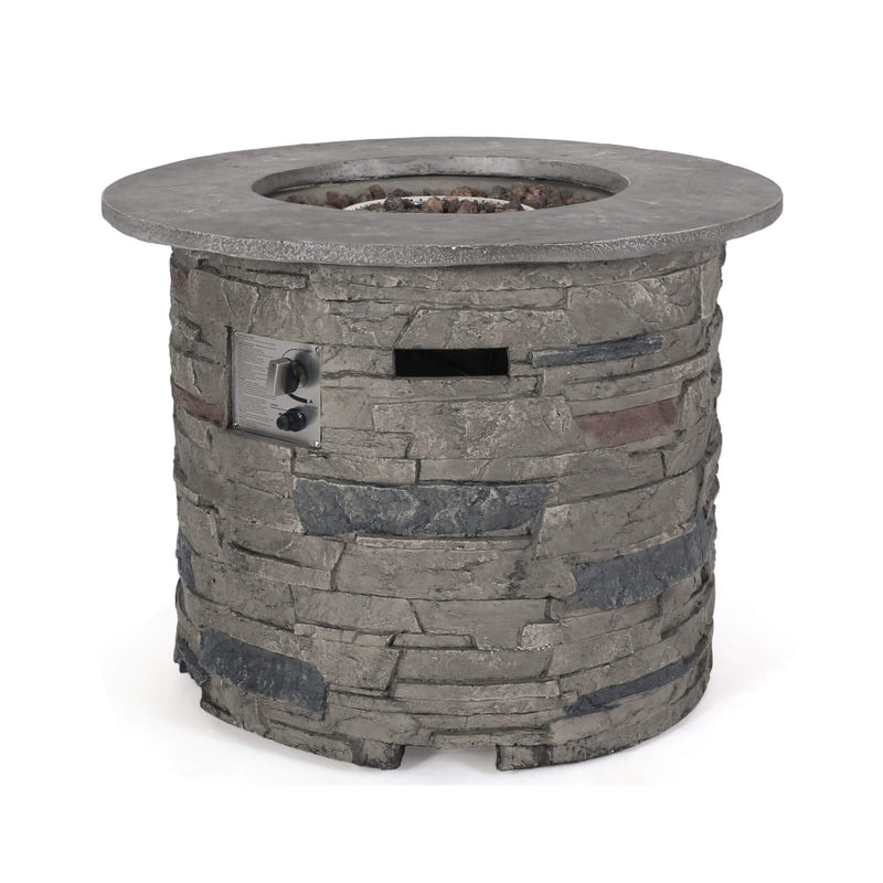 Transitional Concrete Outdoor 32 Inch Round Propane Fire Pit Table, Gray (SAK48268) Saksby Wholesale - Switch White Background