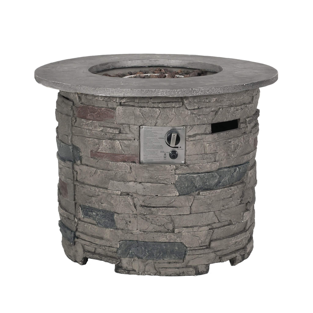 Transitional Concrete Outdoor 32 Inch Round Propane Fire Pit Table, Gray (SAK48268) - Saksby Wholesale - White Background
