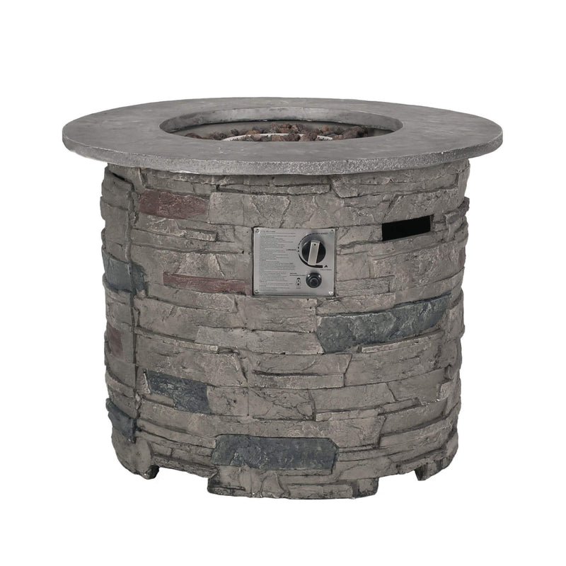 Transitional Concrete Outdoor 32 Inch Round Propane Fire Pit Table, Gray (SAK48268) - Saksby Wholesale - White Background