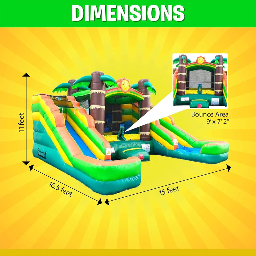 Tropical Bounce House Combo With Double Water Slides (SAK92508) - Saksby Wholesale - Dimensions