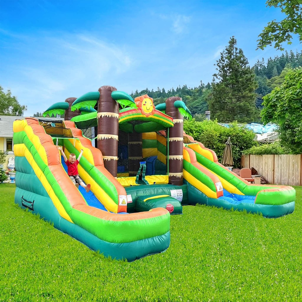 Tropical Bounce House Combo With Double Water Slides (SAK92508) - Saksby Wholesale - Lifestyle Image