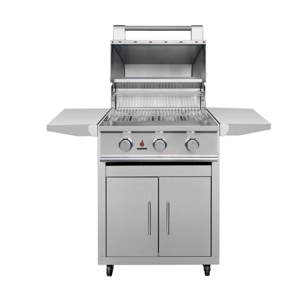 TrueFlame E Series Built-In Stainless Steel Gas Freestanding Grill With Side Shelves (SAK96473) SAKSBY - 25" Open Cover View