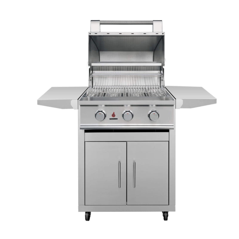 TrueFlame E Series Built-In Stainless Steel Gas Freestanding Grill With Side Shelves (SAK96473) SAKSBY - 25" Open Cover View
