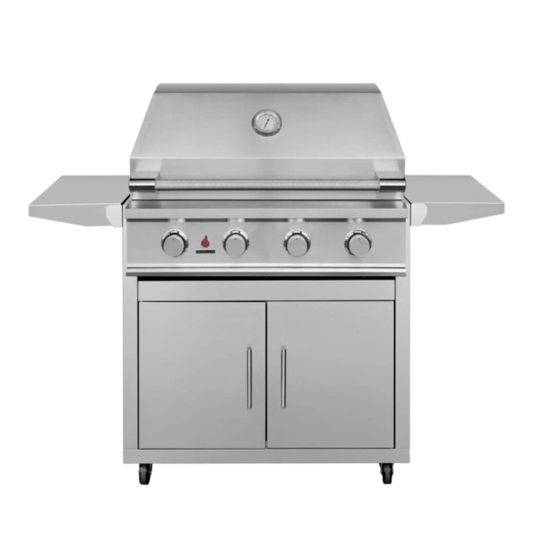 TrueFlame E Series Built-In Stainless Steel Gas Freestanding Grill With Side Shelves (SAK96473) SAKSBY - 32" Closed Cover View