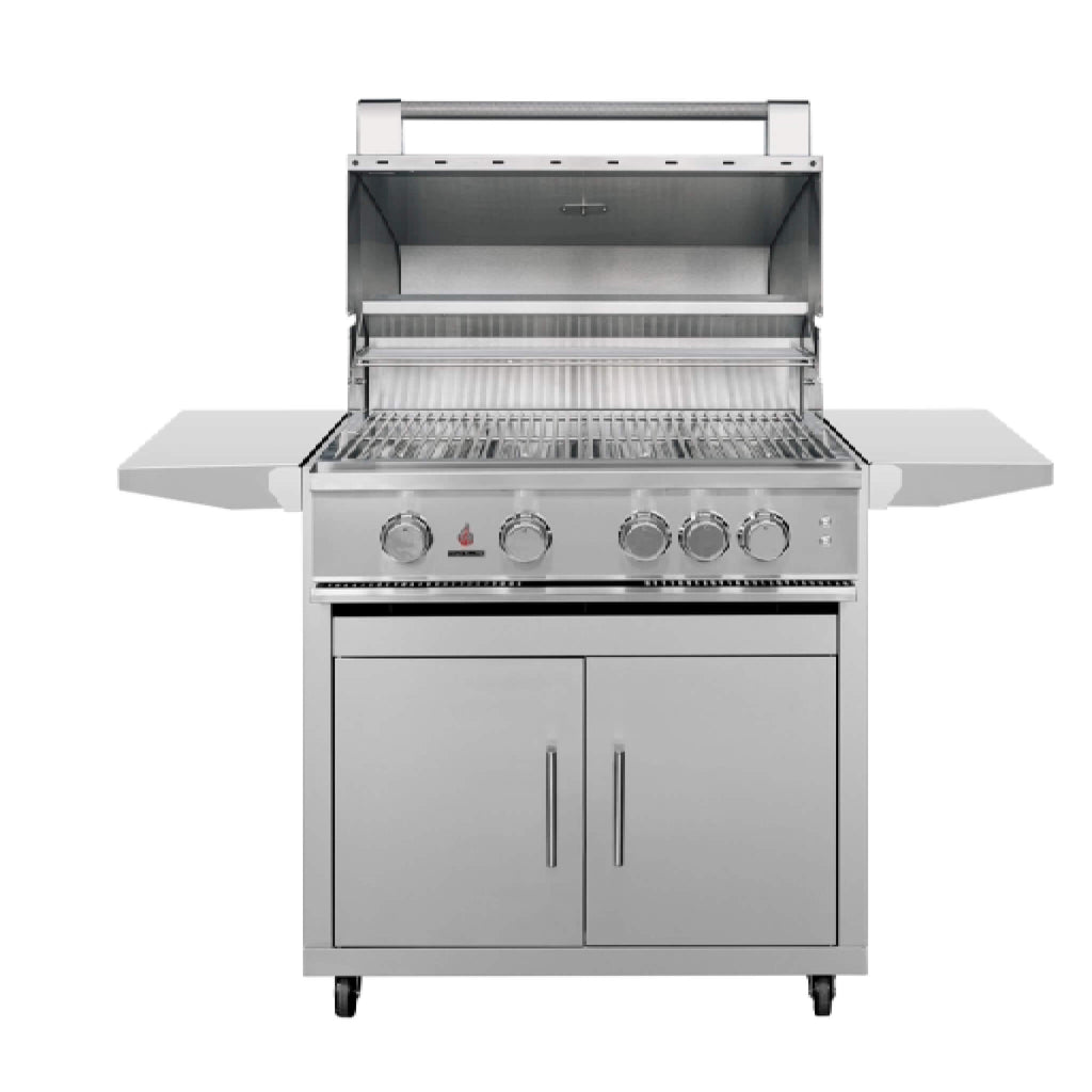 TrueFlame E Series Built-In Stainless Steel Gas Freestanding Grill With Side Shelves (SAK96473) SAKSBY - 32" Open Cover View