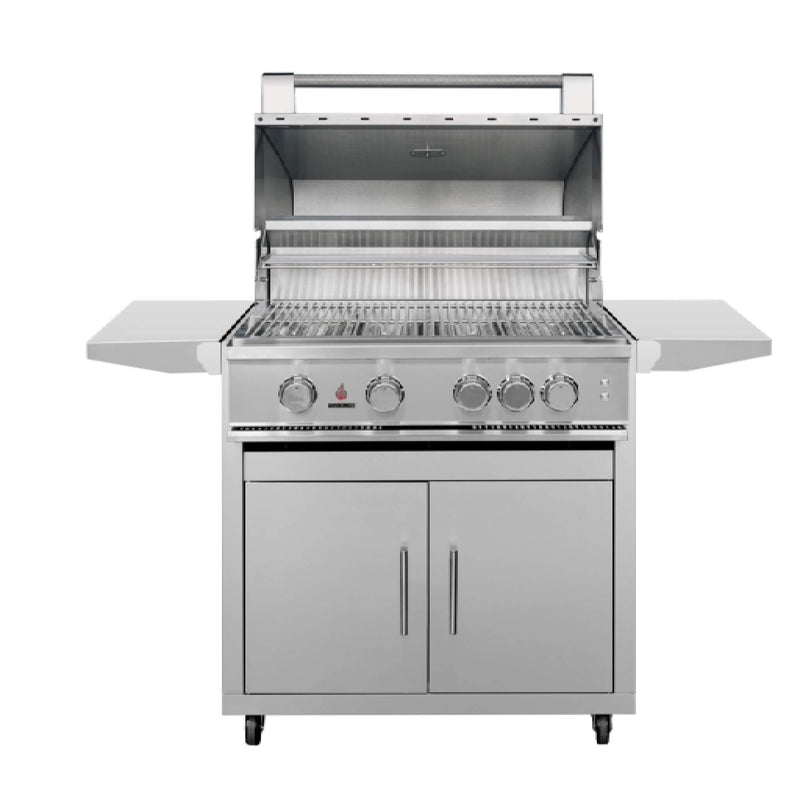 TrueFlame E Series Built-In Stainless Steel Gas Freestanding Grill With Side Shelves (SAK96473) SAKSBY - 32" Open Cover View