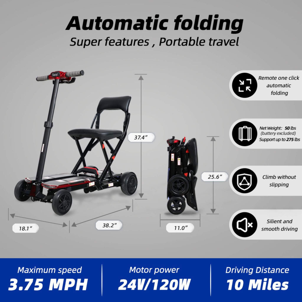 Ultra Lightweight 4-Wheel Folding Mobility Scooter With Remote For Adults And Elderly (SAK58976) - Saksby Wholesale - Product Dimensions and Features