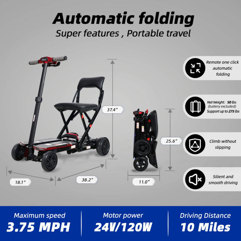 Ultra Lightweight 4-Wheel Folding Mobility Scooter With Remote For Adults And Elderly (SAK58976) - Saksby Wholesale - Product Dimensions and Features
