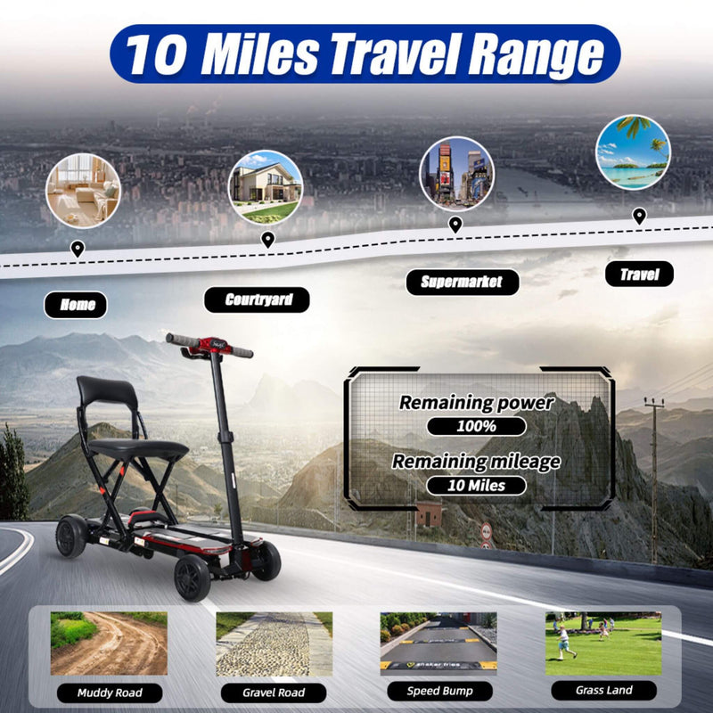 Ultra Lightweight 4-Wheel Folding Mobility Scooter With Remote For Adults And Elderly (SAK58976) - Saksby Wholesale - Travel Range
