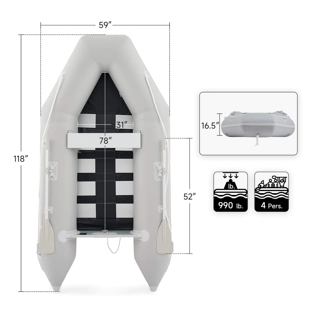 Virtue US 10FT 4-Person Heavy-Duty Inflatable Dinghy Transom Sport Tender Boat (SAK98153) - Saksby Wholesale - Dimensions