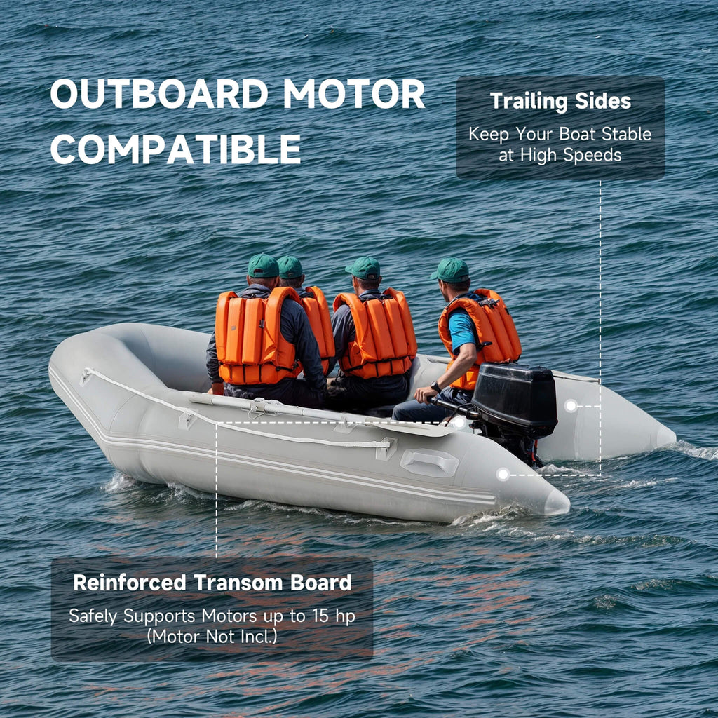 Virtue US 10FT 4-Person Heavy-Duty Inflatable Dinghy Transom Sport Tender Boat (SAK98153) - Saksby Wholesale - Outboard Motor Compatible