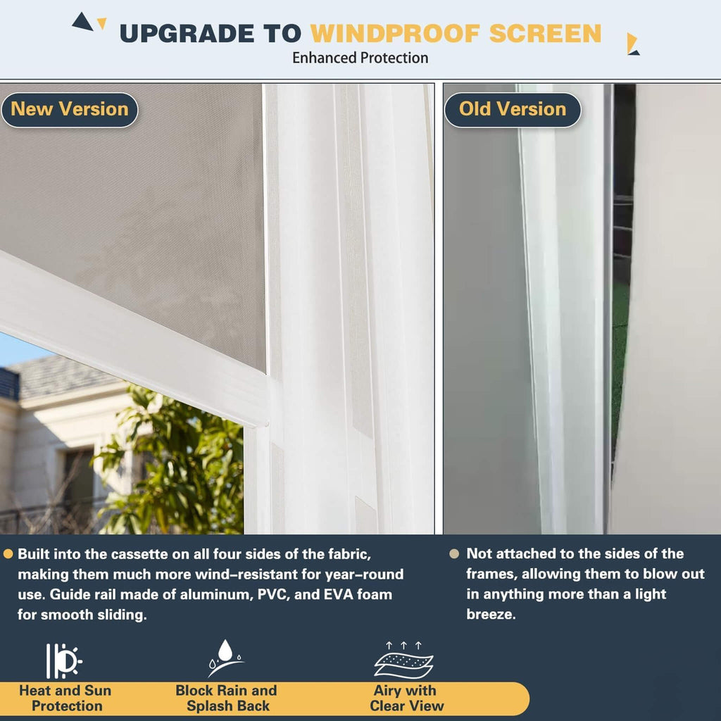 White Louvered Aluminum Pergola With Adjustable Roof And Pull-Down Screens (SAK46817) - Saksby Wholesale - Windproof Screens