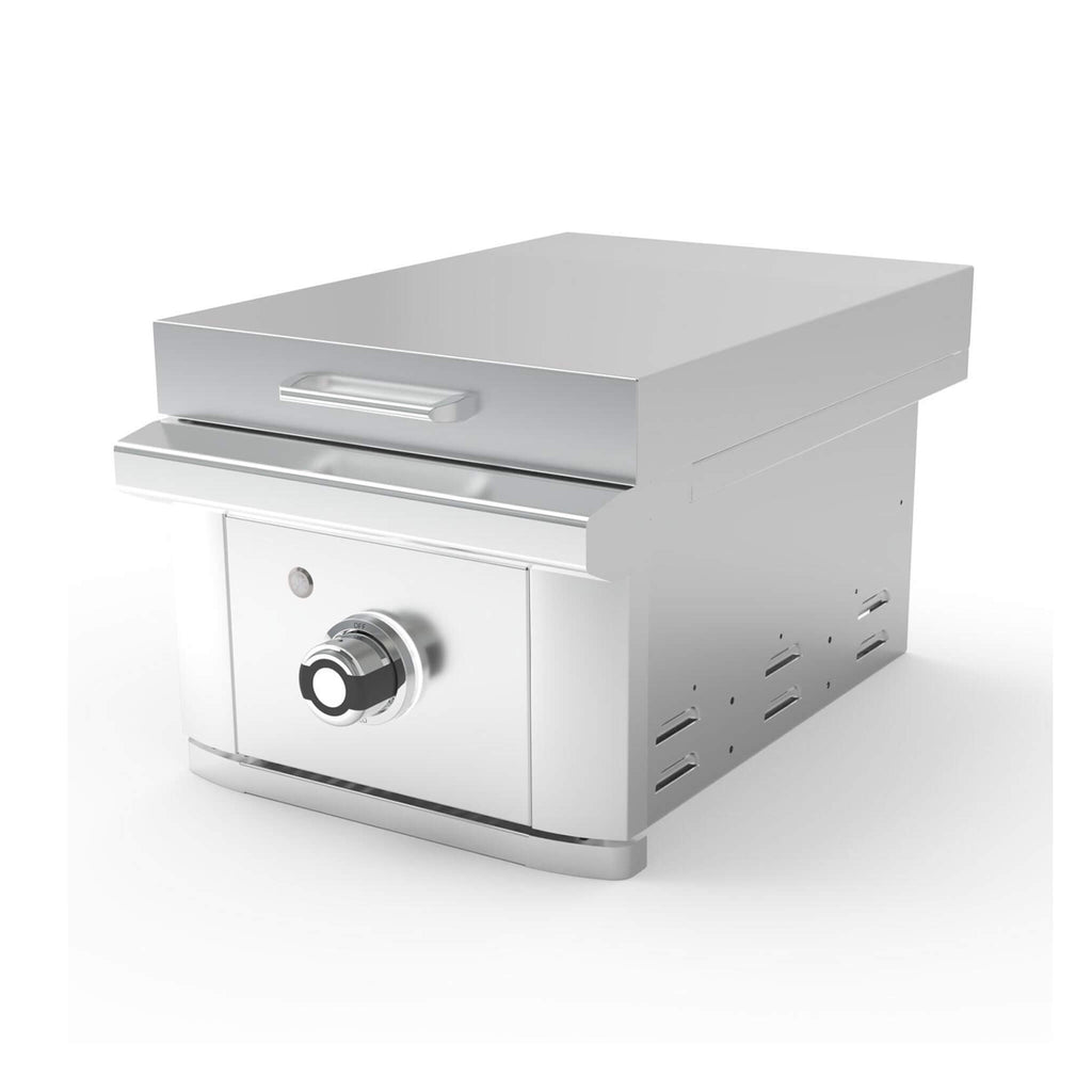 Wildfire Outdoor Living 15" Wide 17K BTU Ranch Pro Stainless Steel Griddle (SAK19684) - Saksby Wholesale - Front Left View Silver