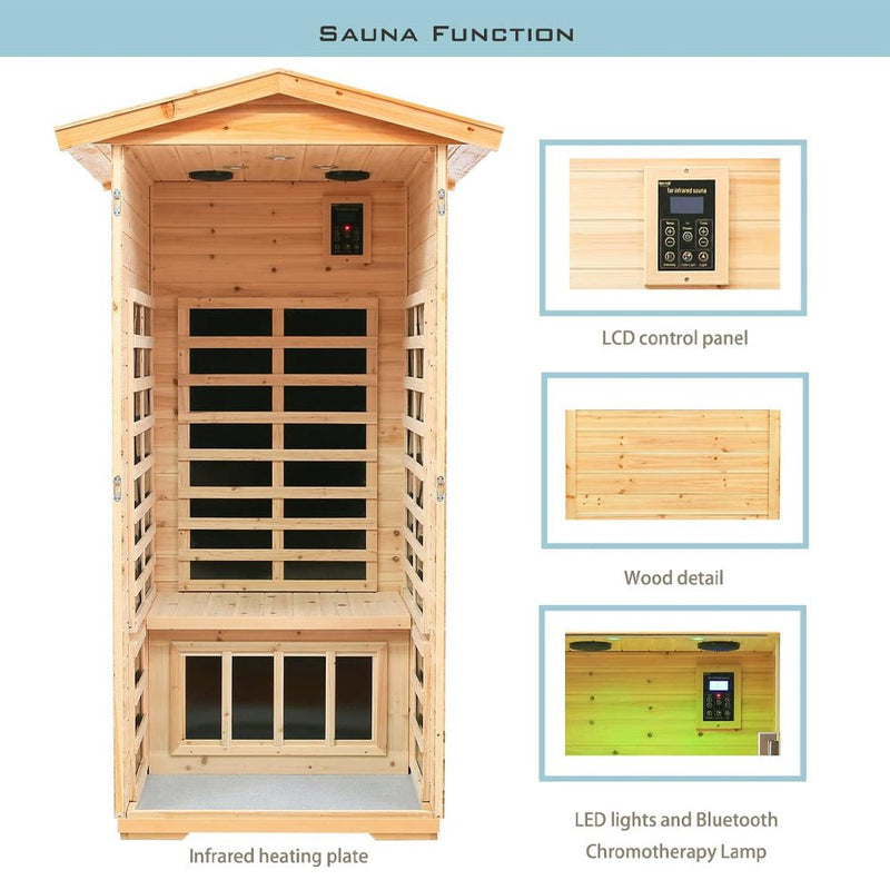 1-Person Ultra Low EMF Outdoor FAR Infrared Heat Hemlock Wood Personal Home Spa Sauna, 1560W (93728461) - Zoom Parts View