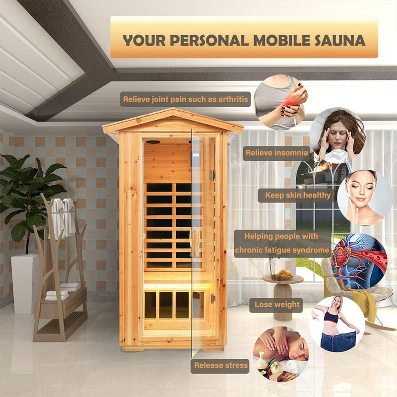 1-Person Ultra Low EMF Outdoor FAR Infrared Heat Hemlock Wood Personal Home Spa Sauna, 1560W (93728461) - Specifications View