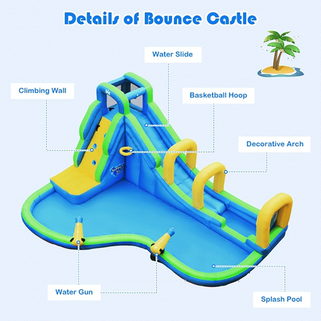 10FT Kids Inflatable Blow Up Splash Pool With Slide & Climbing Wall - SAKSBY.com - Pool Water Slides - SAKSBY.com