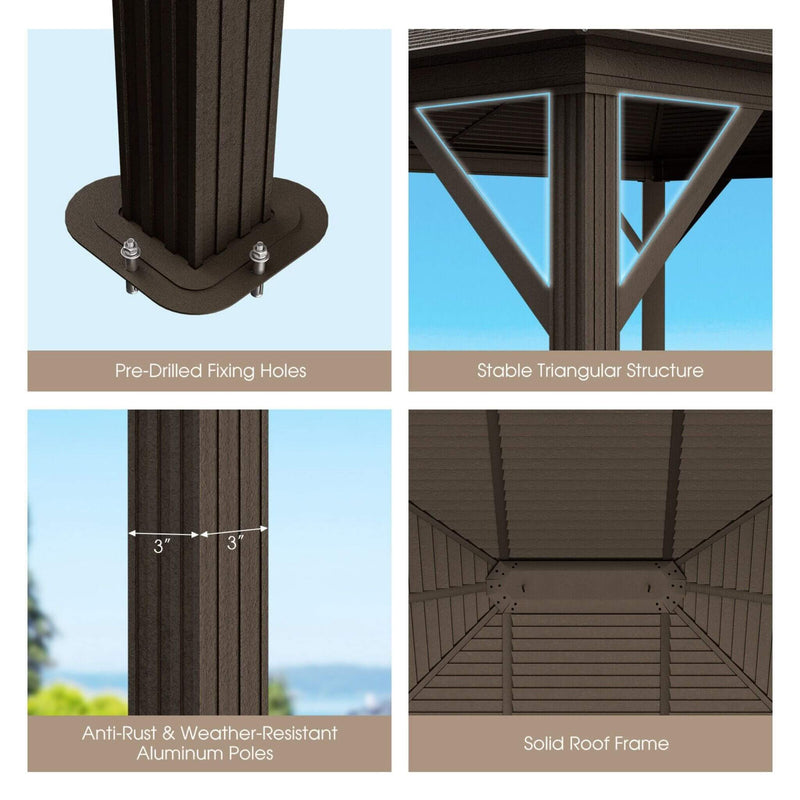 [10x12FT] Premium Outdoor Hardtop Patio Gazebo W/ Galvanized Steel Top & Aluminum Frame (SAK74065) - Saksby Wholesale - Features