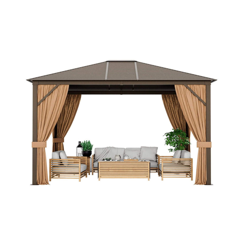 [10x12FT] Premium Outdoor Hardtop Patio Gazebo W/ Galvanized Steel Top & Aluminum Frame (SAK74065) - Saksby Wholesale - Front View