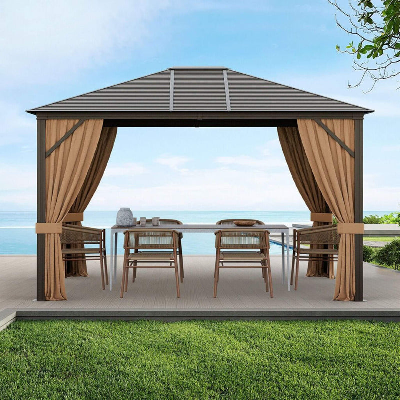 [10x12FT] Premium Outdoor Hardtop Patio Gazebo W/ Galvanized Steel Top & Aluminum Frame (SAK74065) - Saksby Wholesale - Lifestyle