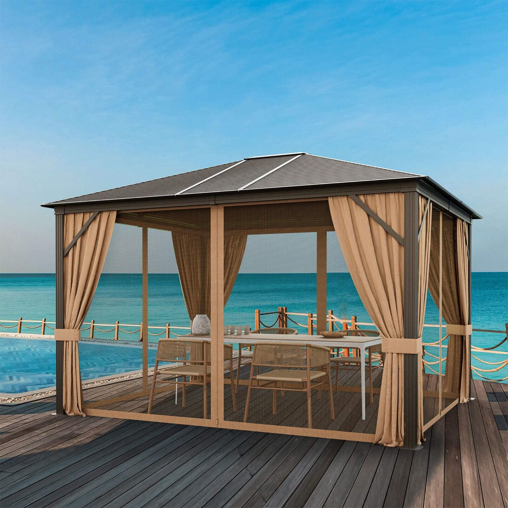 [10x12FT] Premium Outdoor Hardtop Patio Gazebo W/ Galvanized Steel Top & Aluminum Frame (SAK74065) - Saksby Wholesale - Seaside Lifestyle