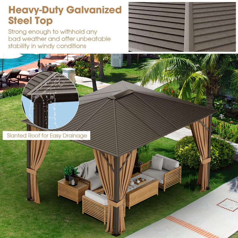 [10x12FT] Premium Outdoor Hardtop Patio Gazebo W/ Galvanized Steel Top & Aluminum Frame (SAK74065) - Saksby Wholesale - Steel Top Details