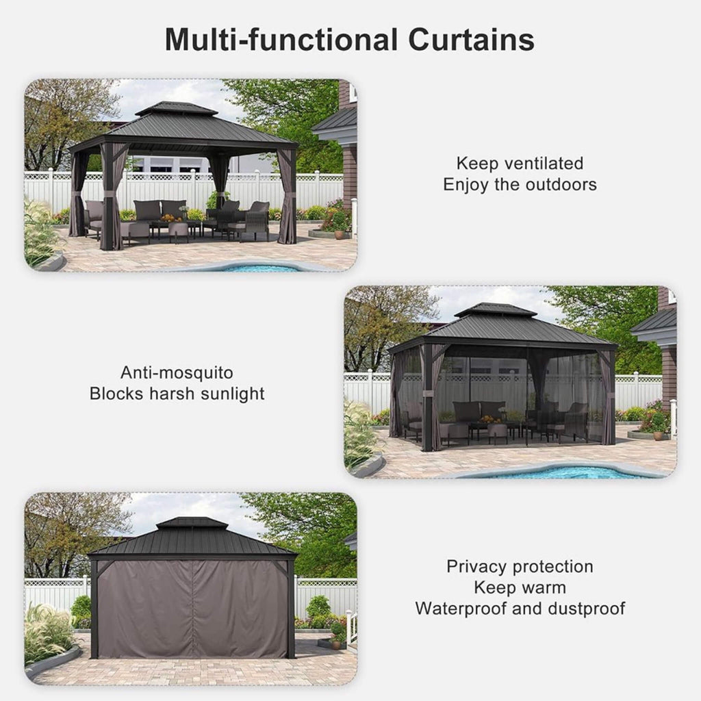 PLF Large Premium Outdoor Hardtop Aluminum Gazebo With Galvanized Steel Double Roof, 10x13FT (91374826) - SAKSBY.com - Canopies & Gazebos - SAKSBY.com