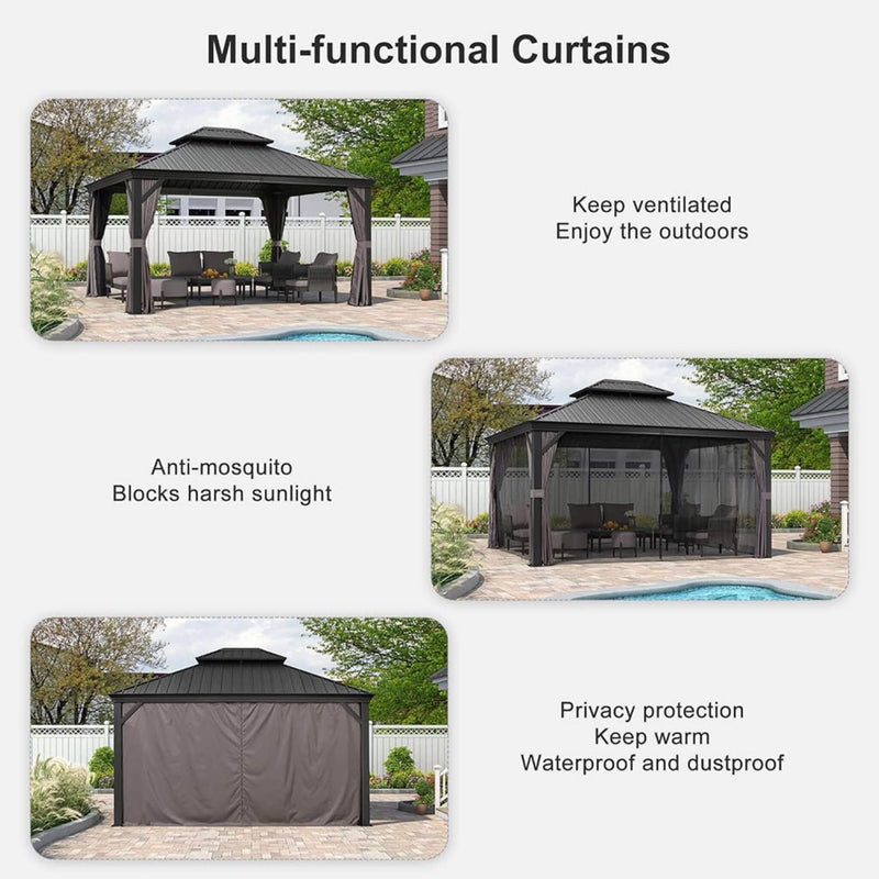 PLF Large Premium Outdoor Hardtop Aluminum Gazebo With Galvanized Steel Double Roof, 10x13FT (91374826) - SAKSBY.com - Canopies & Gazebos - SAKSBY.com