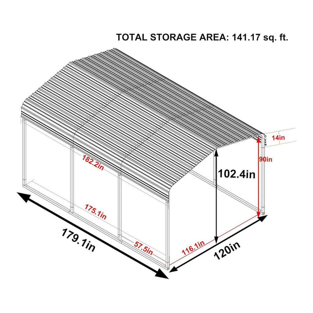 [10X15FT] Large Heavy-Duty Outdoor Metal Carport For Cars, Trucks And Boats (SAK95738) - Saksby Wholesale - Dimensions View