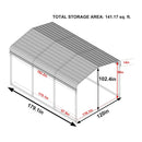 [10X15FT] Large Heavy-Duty Outdoor Metal Carport For Cars, Trucks And Boats (SAK95738) - Saksby Wholesale - Dimensions View