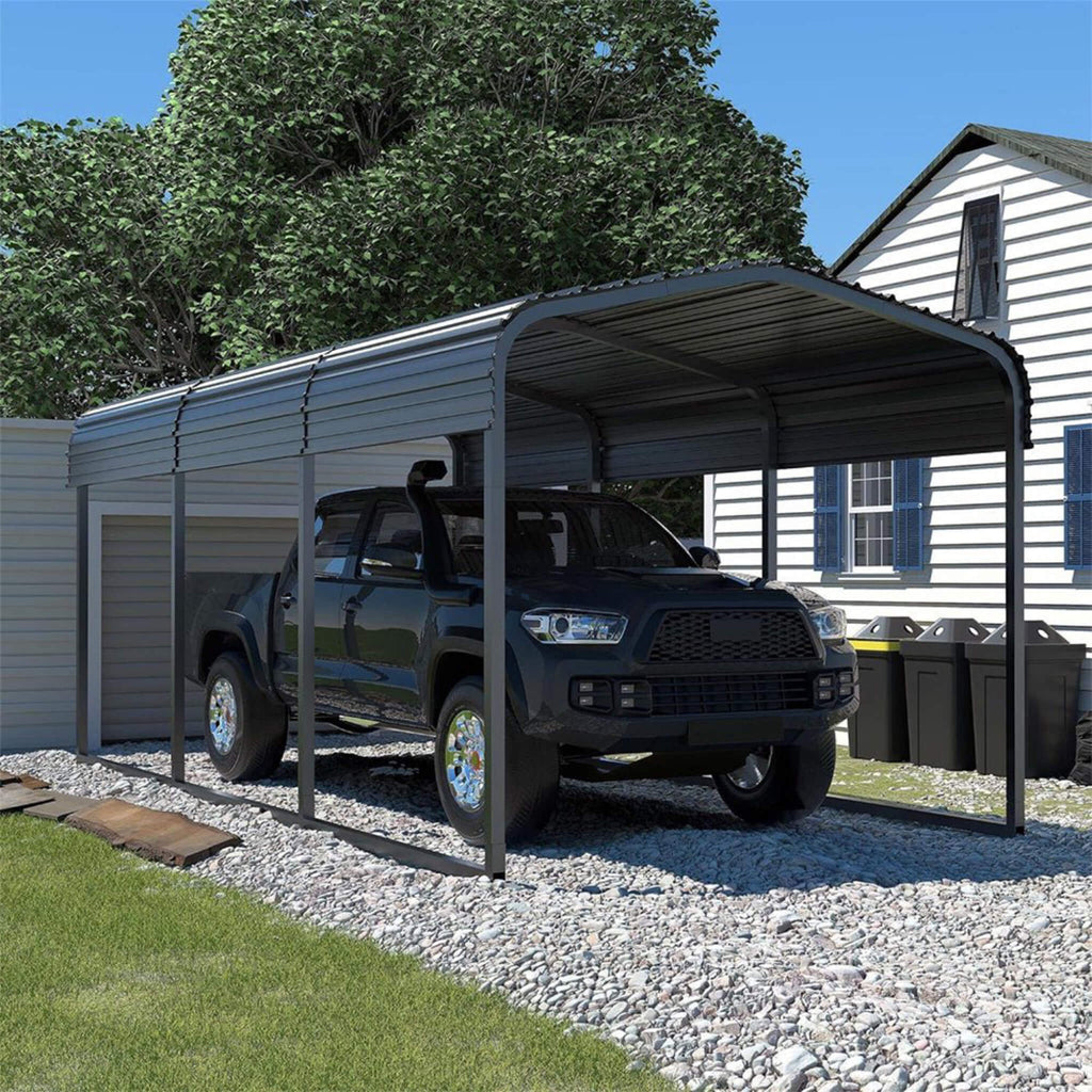 [10X15FT] Large Heavy-Duty Outdoor Metal Carport For Cars, Trucks And Boats (SAK95738) - Saksby Wholesale - Lifestyle View