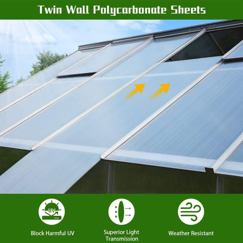 [10x16FT] Extra Large Heavy Duty Backyard Polycarbonate Aluminum Greenhouse With Sliding Doors And Vents (SAK97526) - Saksby Wholesale - Material Details