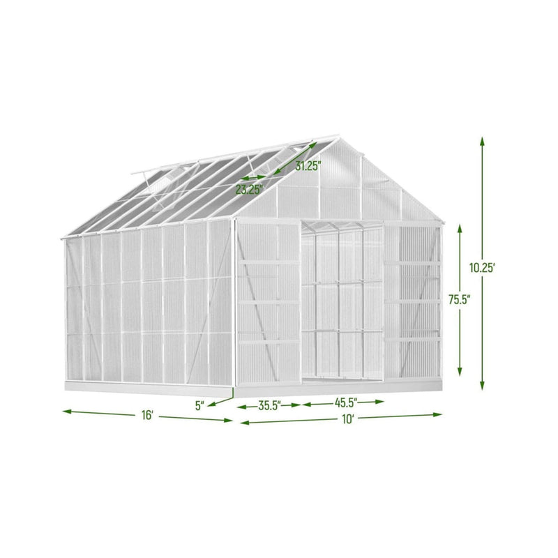 [10x16FT] Extra Large Heavy Duty Backyard Polycarbonate Aluminum Greenhouse With Sliding Doors And Vents (SAK97526) - Saksby Wholesale - Product Dimensions