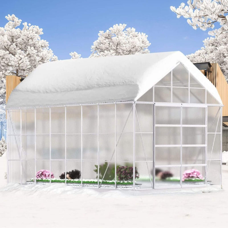 [10x16FT] Extra Large Heavy Duty Backyard Polycarbonate Aluminum Greenhouse With Sliding Doors And Vents (SAK97526) - Saksby Wholesale - Winter Season Lifestyle