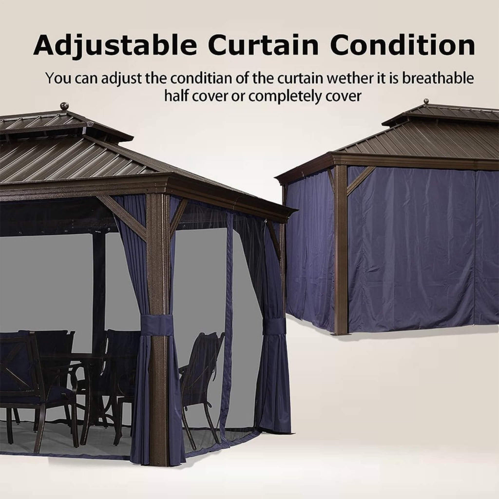 [12X20FT] Heavy-Duty Outdoor Backyard Hardtop Gazebo With Netting And Curtains (SAK18352) - Saksby Wholesale - Adjustable Curtains