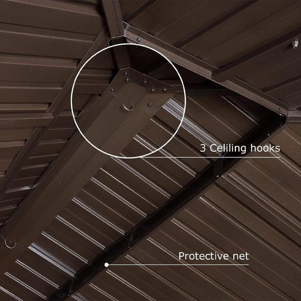 [12X20FT] Heavy-Duty Outdoor Backyard Hardtop Gazebo With Netting And Curtains (SAK18352) - Saksby Wholesale - Ceiling Hooks