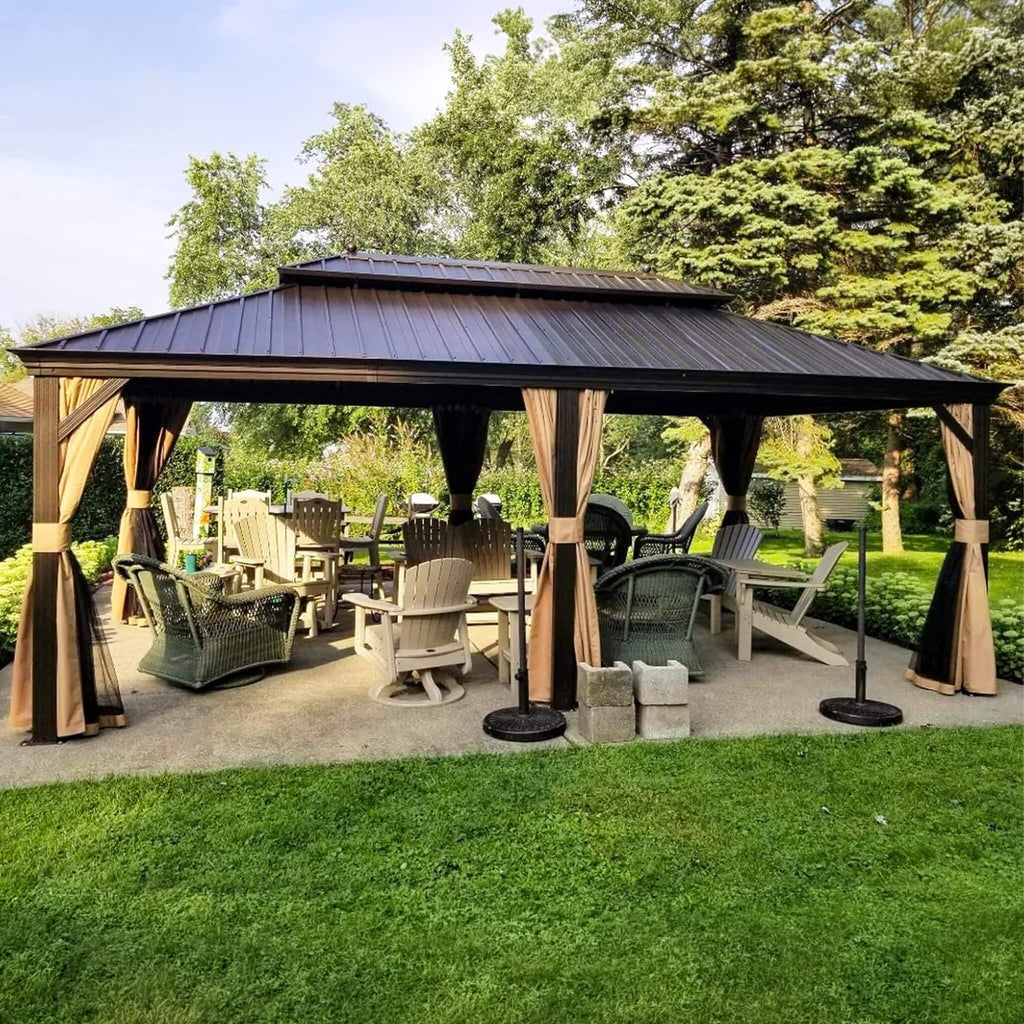 [12X20FT] Heavy-Duty Outdoor Backyard Hardtop Gazebo With Netting And Curtains (SAK18352) - Saksby Wholesale - Kyaki Lifestyle Front View