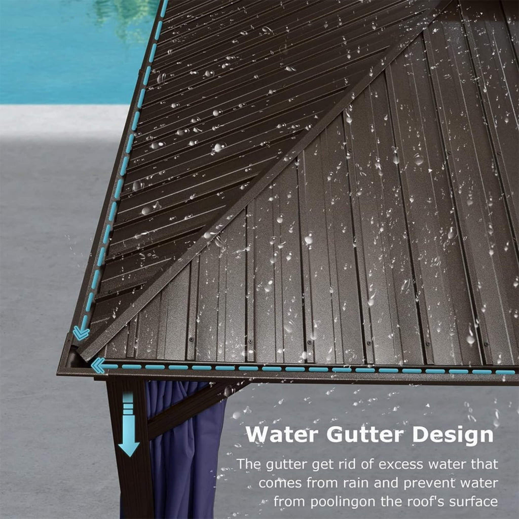 [12X20FT] Heavy-Duty Outdoor Backyard Hardtop Gazebo With Netting And Curtains (SAK18352)  - Saksby Wholesale - Water Gutter Design