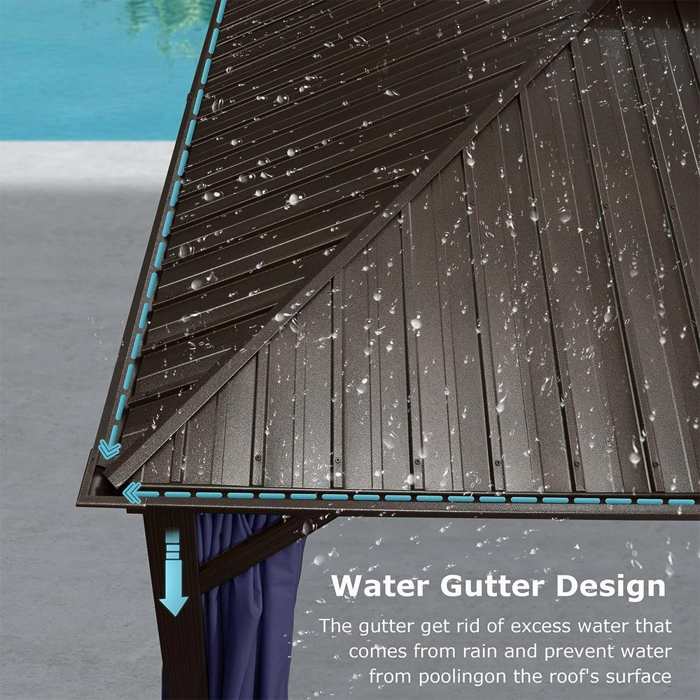 12 x 20' Heavy Duty Outdoor Backyard Hardtop Gazebo With Netting And Curtains, (97418352) - Zoom Parts View