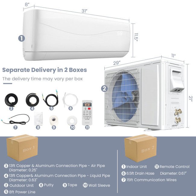 12000 BTU Mini Split Wall Mounted Air Conditioner & Ductless Heater W/ 5 Operation Modes (97253816) - Zoom Parts View