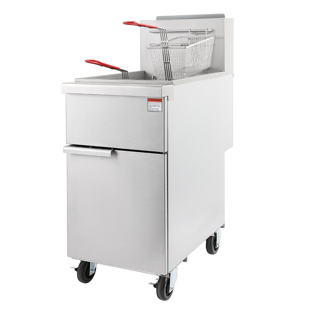 120K BTU Commercial Stainless Steel Gas Powered Floor Deep Fryer With Baskets, 50-55 LBSSide View