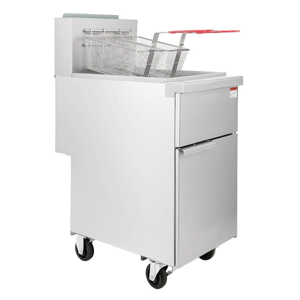 120K BTU Commercial Stainless Steel Gas Powered Floor Deep Fryer With Baskets, 50-55 LBS Side View