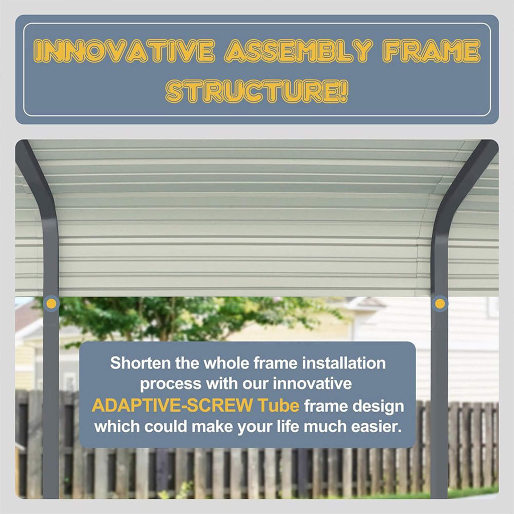 [12X20FT] Premium Heavy-Duty Outdoor Canopy Garage Shelter With Galvanized Metal Roof (SAK91523) - Saksby Wholesale - Assembly Frame View