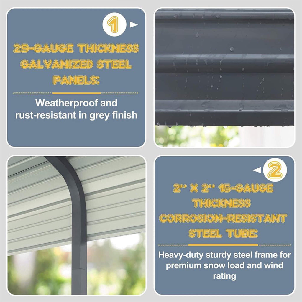 [12X20FT] Premium Heavy-Duty Outdoor Canopy Garage Shelter With Galvanized Metal Roof (SAK91523) - Saksby Wholesale - Materials Features View