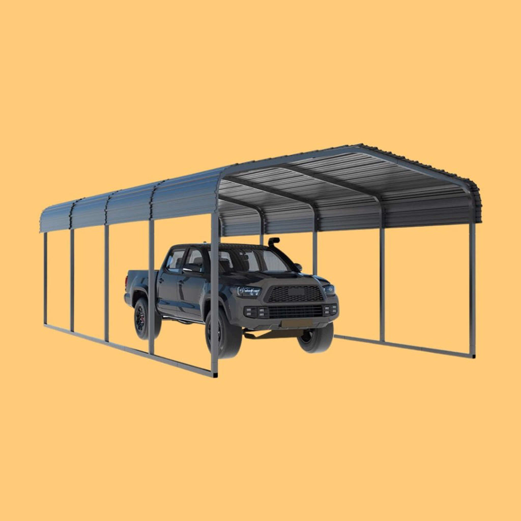 [12X20FT] Premium Heavy-Duty Outdoor Canopy Garage Shelter With Galvanized Metal Roof (SAK91523) - Saksby Wholesale - Yellow Background View
