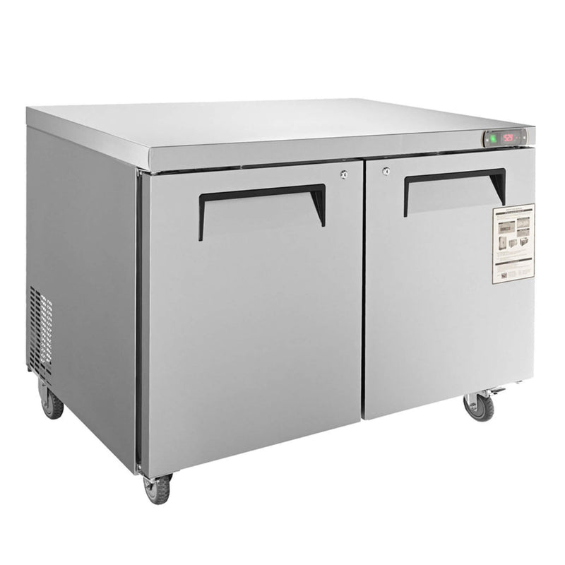 12.9 Cu.Ft 2 Door Commercial Stainless Steel Worktop Undercounter Refrigerator, 48" (SAK13725) - Saksby Wholesale - Front Right View