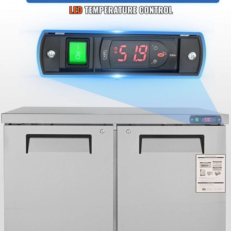 12.9 Cu.Ft 2 Door Commercial Stainless Steel Worktop Undercounter Refrigerator, 48" (SAK13725) - Saksby Wholesale - Temperature Control View