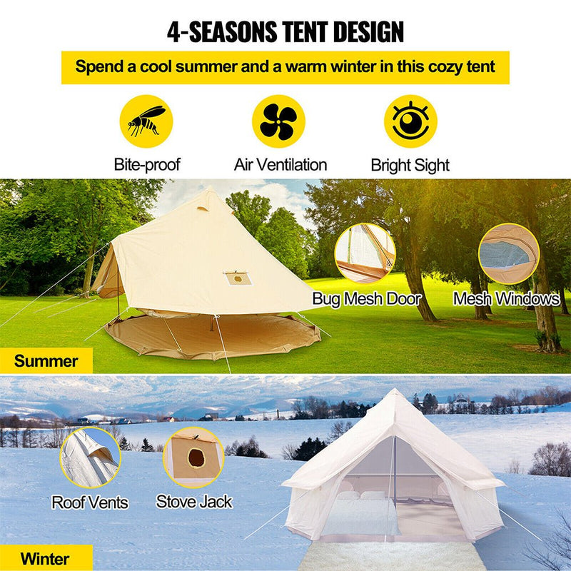 13FT Outdoor Glamping Yurt Teepee Canvas Camping Bell Family Waterproof Tent W/ Stove Jack - SAKSBY.com - Yurt Tent - SAKSBY.com