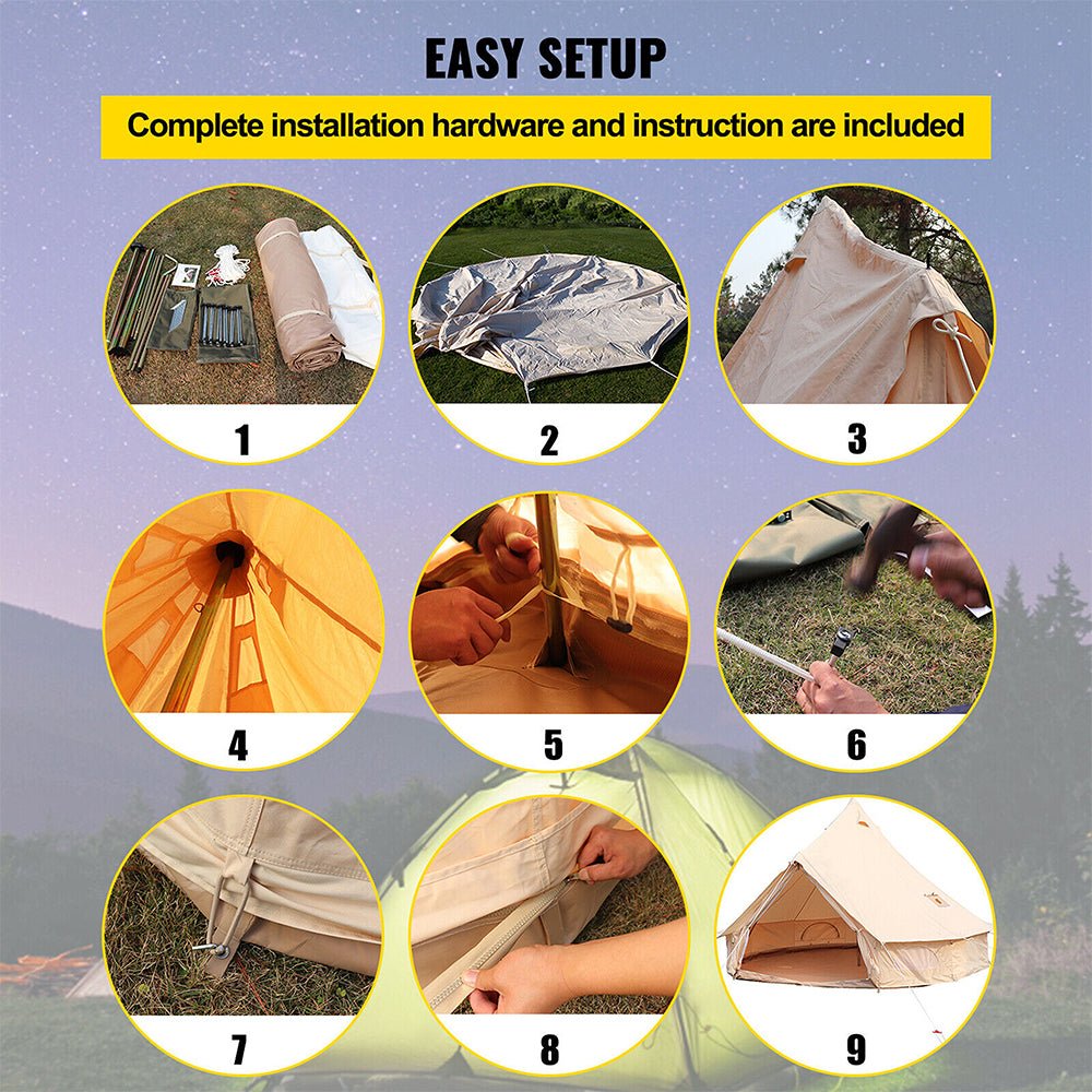 13FT Outdoor Glamping Yurt Teepee Canvas Camping Bell Family Waterproof Tent W/ Stove Jack - Demonstration View