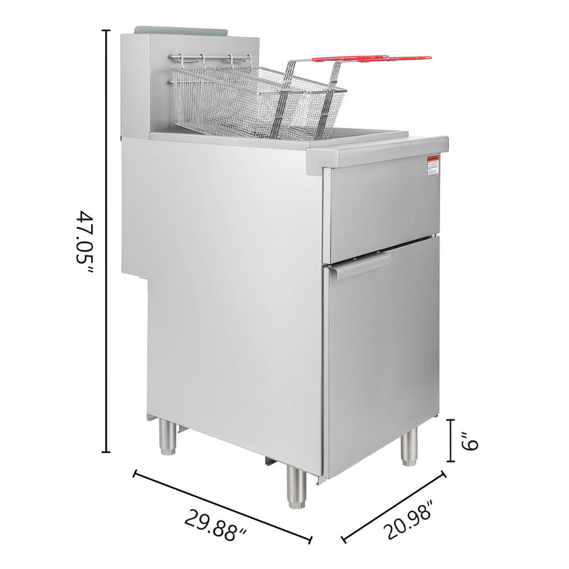 150K BTU Commercial Stainless Steel Gas Powered Floor Deep Fryer With Baskets, 90-95 LBS (95364271) -Measurement View